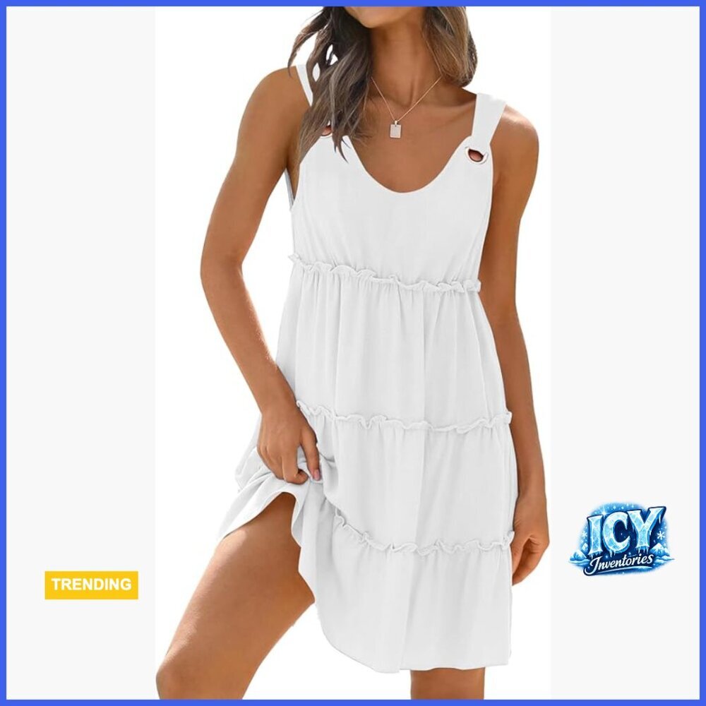 Polyester+Rayon+Spandex Sundress Sleeveless Beach Cover Up Casual Dress